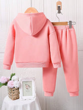 Toddler Letter Print Warm Sweatshirt And Denim Pants Set
